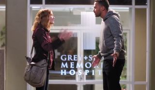 Grey's Anatomy Season 12 April and Jackson fight outside Grey Sloan hospital ABC