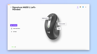 a screenshot of the logi options app showing the logitech signature m650 wireless mouse customization capabilities