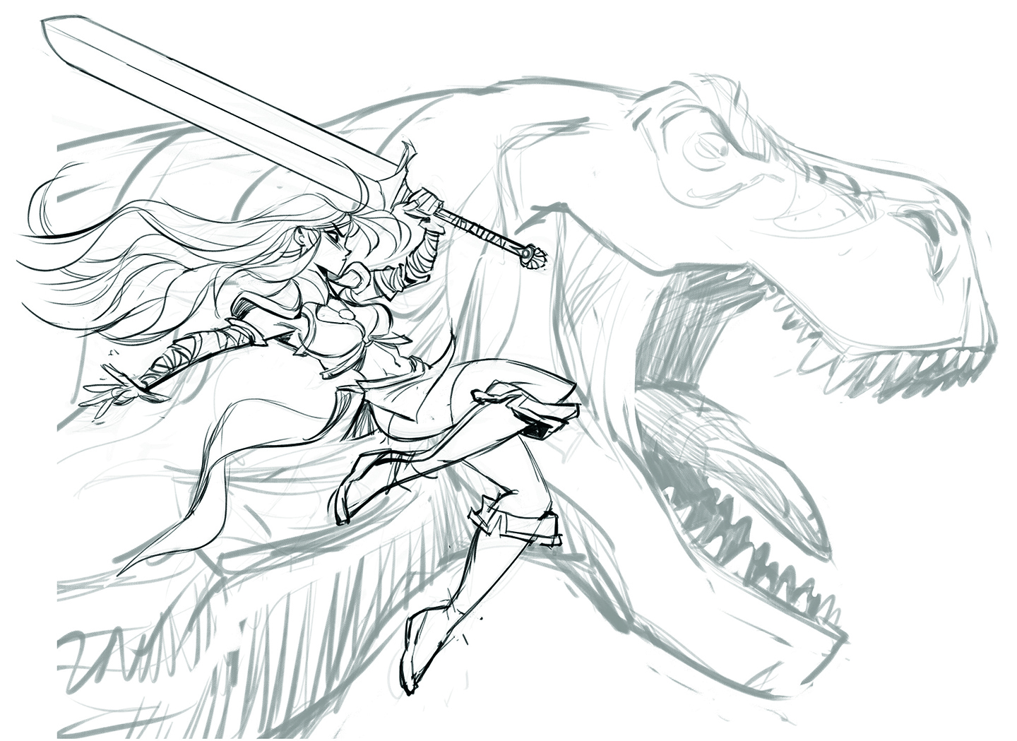 An image from a tutorial on how to draw a T-rex dinosaur