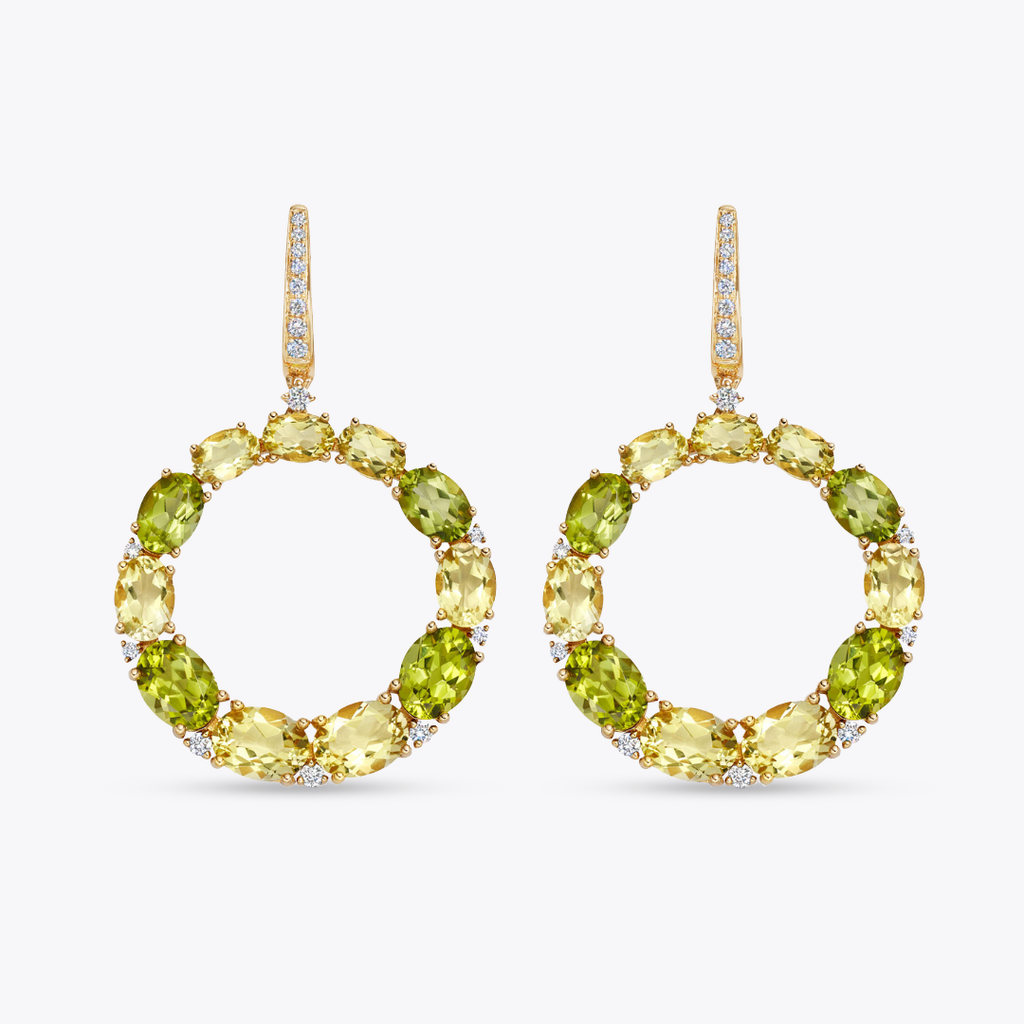 Signatures Lemon Quartz, Peridot and Diamond Hoop Earrings