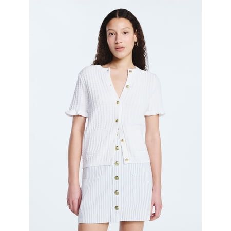 Cotton Basketweave Cardigan Sweater 