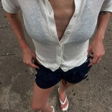 Eliza Huber in a polo and shorts.