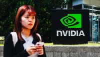 TAIPEI, TAIWAN - APRIL 16: The logo of NVIDIA, an American tech company which designs and supplies GPUs, APIs, and Artificial Intelligence (AI) software and hardware, in Taipei, Taiwan, on April 16, 2025. The United States President Donald Trump's administration has confirmed that tariffs on semiconductors and some other technology products will 'take place in the very near future'. With tariffs and export restrictions expected to be implemented by the American government, electronic products such as iPhone, smartphones, tablet, computer and other digital devices requiring advanced microchips, as well as such global supply chain are likely to be affected. (Photo by Daniel Ceng/Anadolu via Getty Images)