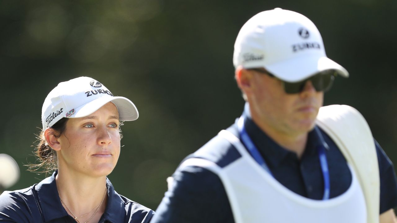 Albane Valenzuela with caddie Jamie Longman at the LPGA Tour&#039;s FM Championship