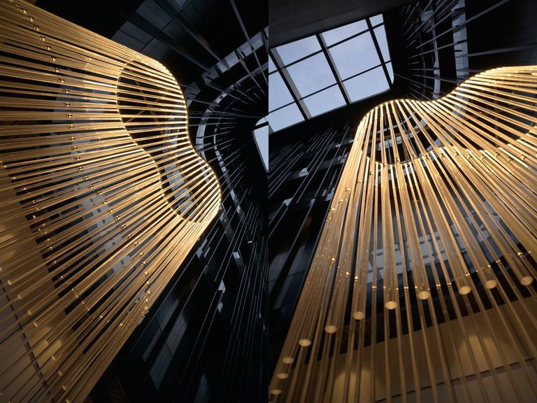 Golden chandelier inside hotel