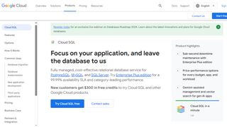 Google Cloud SQL website screenshot.