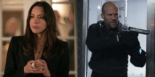 Aubrey Plaza and Jason Statham side by side