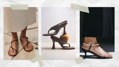 a collage of models wearing sandals from minimalist sandal brands 