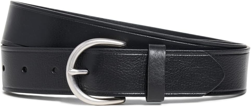 Madewell Women's Medium Perfect Leather Belt, Black and Silver, Medium