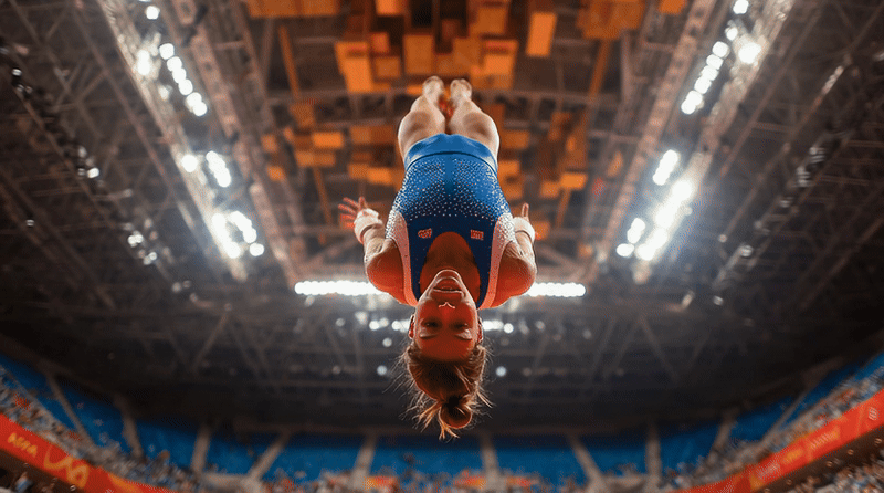 Midjourney generation of a woman doing gymnastics