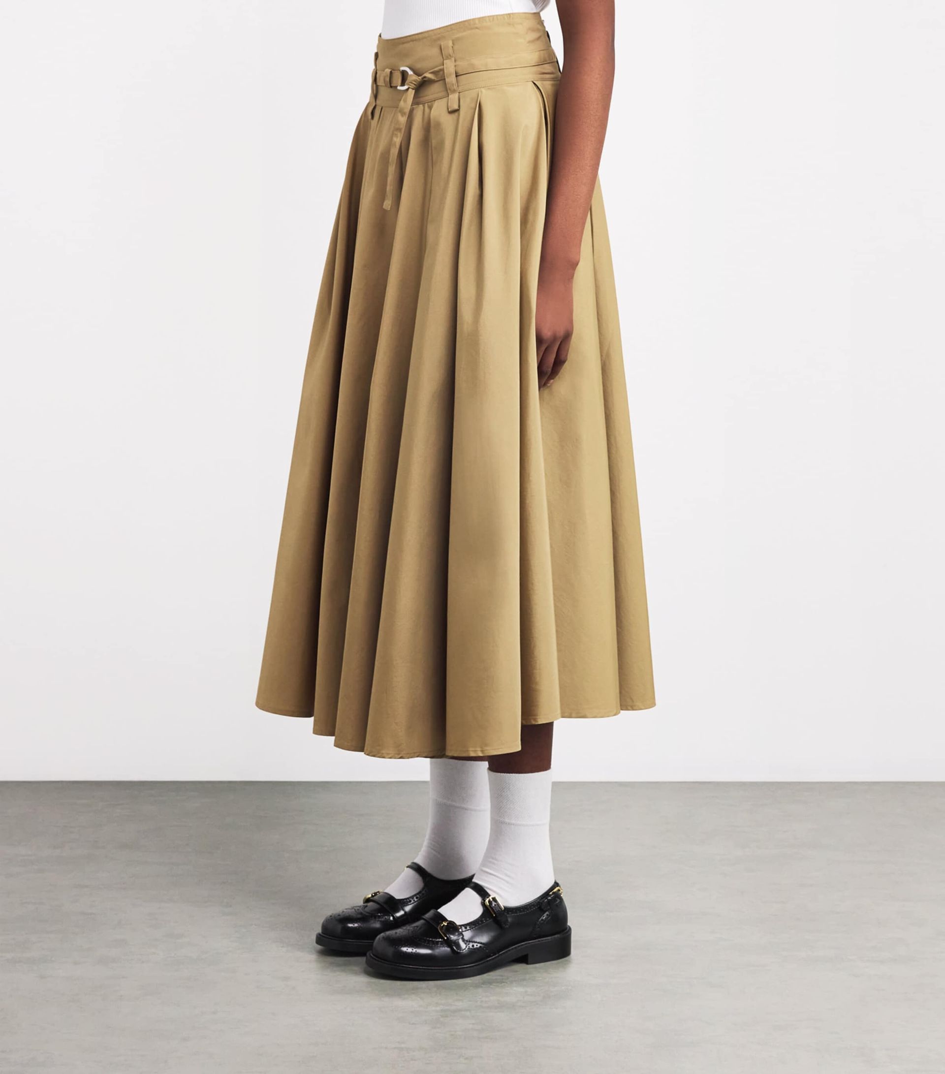 Pleated Belted Midi Skirt