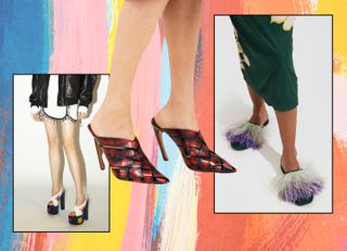 graphic of arts and crafts style shoes, one of Summer 2023 shoe trends