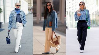 street style models showing how to style a denim jacket with trousers