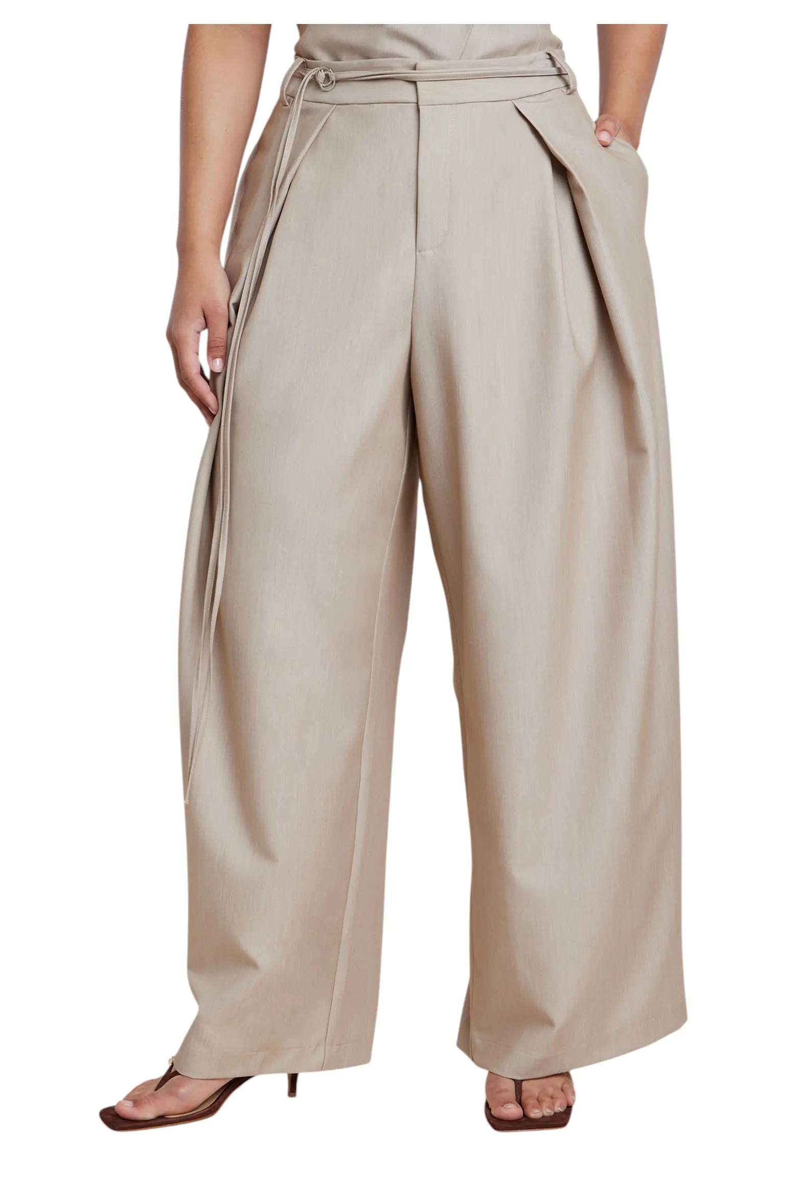 ELOQUII, Pleat Detail Trouser With Long Belt
