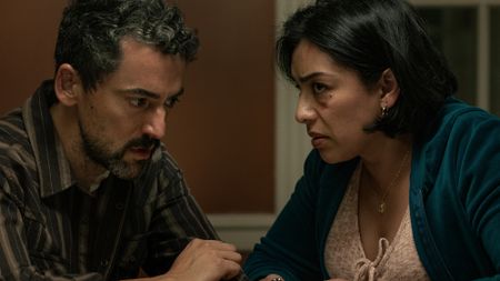 Ramon Valle (Luis Gerardo Méndez) and Cecilia Trujillo (Adriana Paz) discuss the kidnapping of the former's son in Animals.