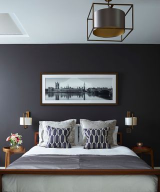 Bedroom lighting ideas with grey wall and wall lighting