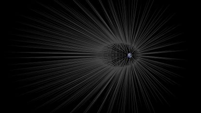 This illustration shows Earth surrounded by filaments of dark matter called "hairs"