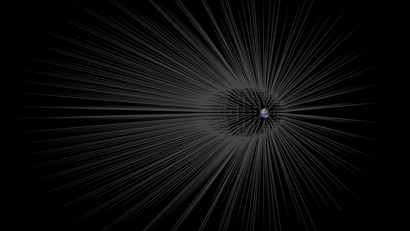 This illustration shows Earth surrounded by filaments of dark matter called &quot;hairs&quot;