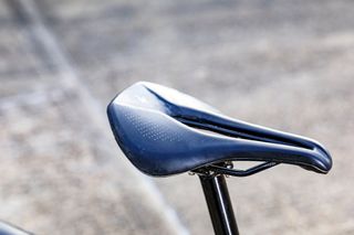 Image shows a saddle on a bike.