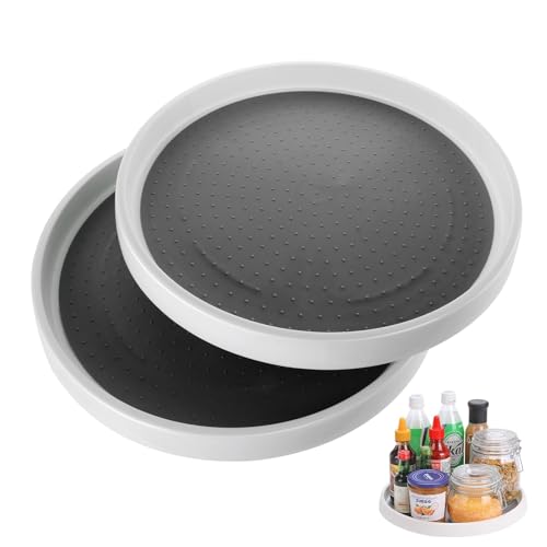 Lolysic 2 Pack Lazy Susan Cupboard Organiser, 30cm 12" Lazy Susan Turntable Non-Slip Rotating Spice Rack Sauce Condiment Holder for Kitchen Cupboard Cabinet Pantry Fridge, Grey