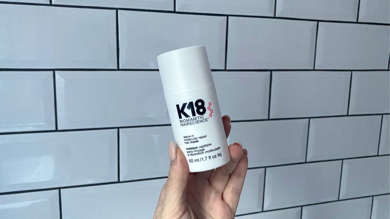 best K18 products - Image showing hand holding K18 Leave-In Molecular Repair Mask