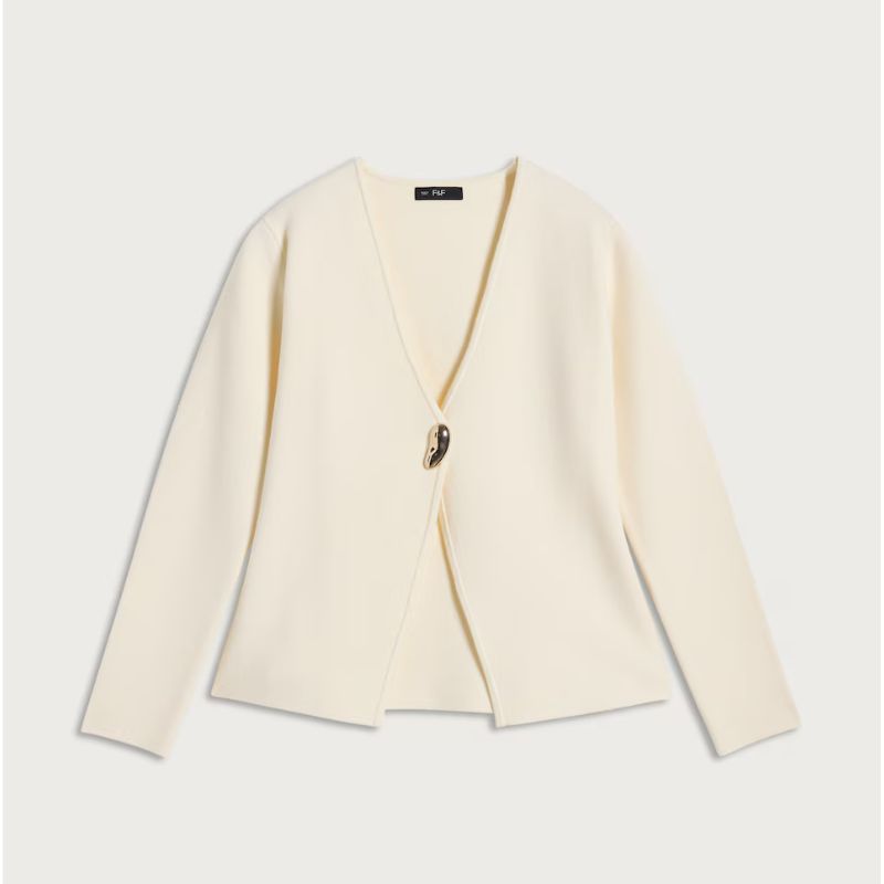 F&amp;amp;F, Cinched V Neck Cardigan in Cream