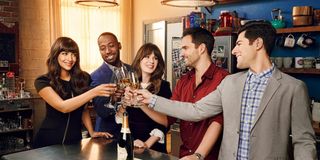 Zooey Deschanel, Max Greenfield, Jake Johnson, Hannah Simone, and Lamorne Morris in New Girl