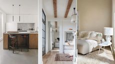 Three beige and white hued interior schemes