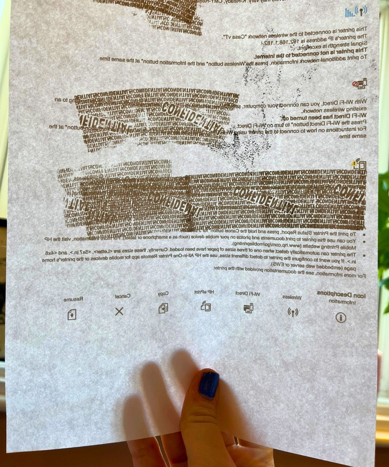 The reverse of my test document up against the natural light of the window shows nothing can be read from any angle