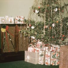 Vintage photo of a Christmas tree in a home