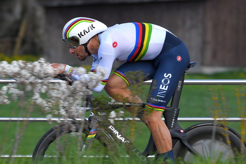 ORON SWITZERLAND APRIL 27 Filippo Ganna of Italy and Team INEOS Grenadiers during the 74th Tour De Romandie 2021 Prologue a 405km Individual Time Trial stage from Oron to Oron 700m ITT TDR2021 TDRnonstop UCIworldtour on April 27 2021 in Oron Switzerland Photo by Luc ClaessenGetty Images