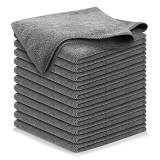 A stack of 12 grey Usanooks Microfiber Cleaning Cloths