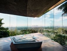 views from glass enclosed corner at the Goldstein Entertainment Complex at the sheats-goldstein residence