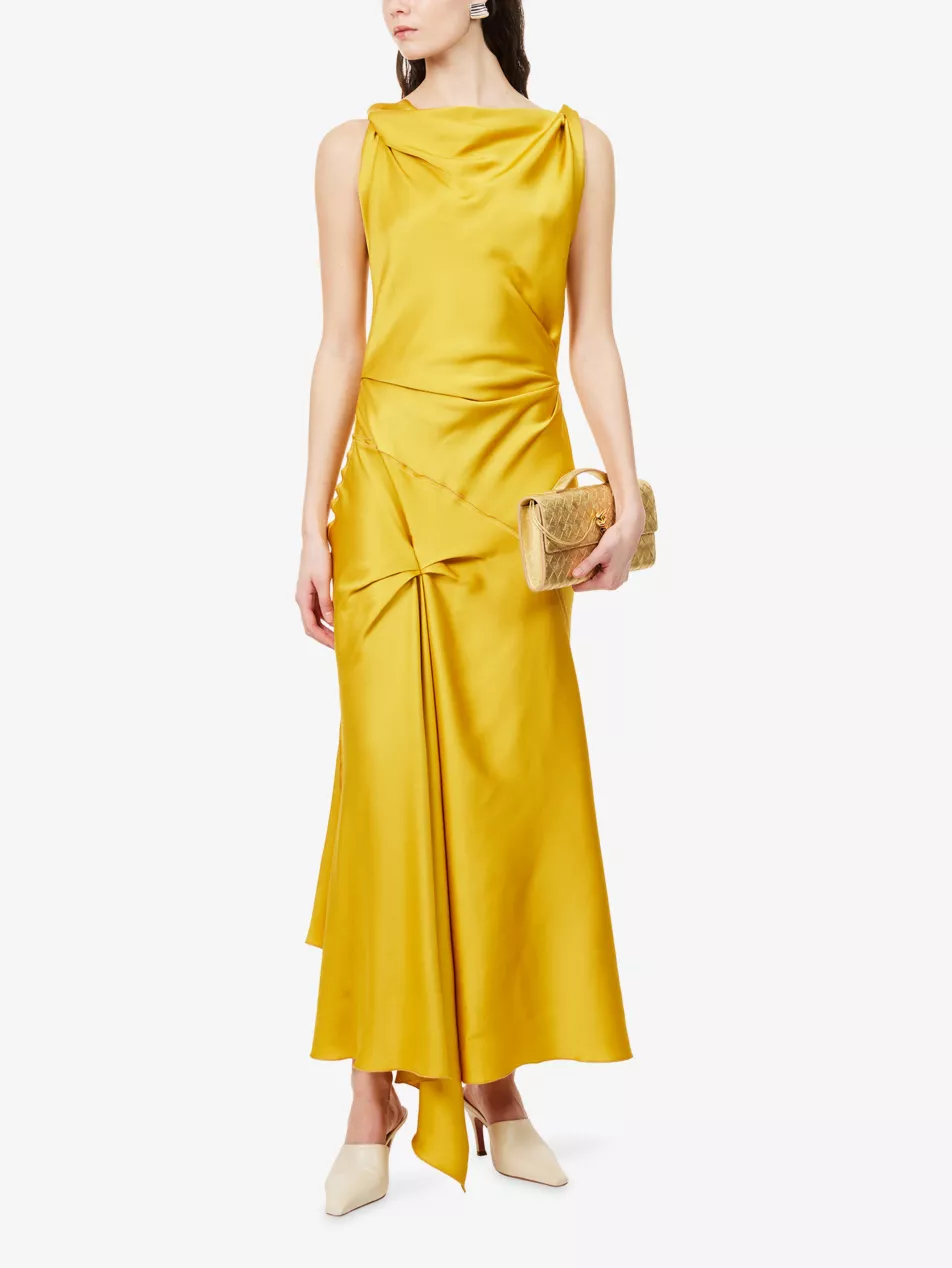 Victoria Beckham , Posy Twisted-Shoulder Satin Midi Dress