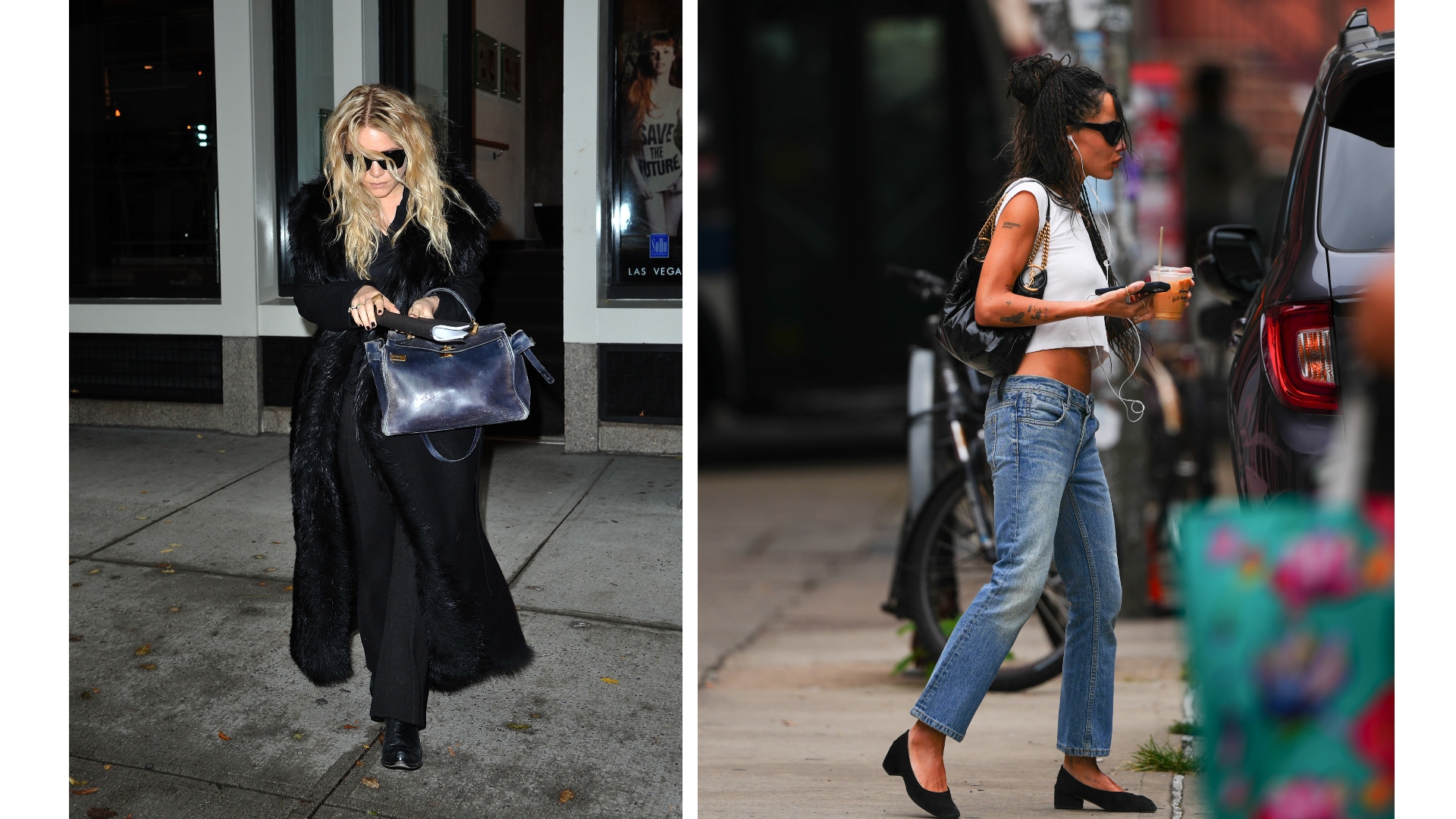 Mary-Kate Olsen and Zoe Kravitz wearing slouchy handbags street style
