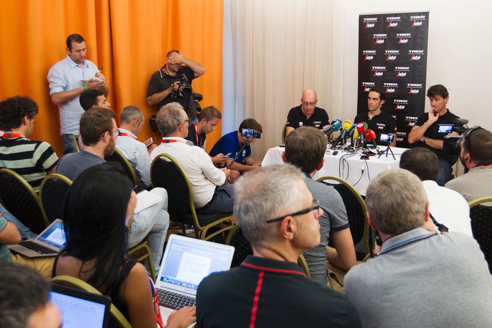 Alberto Contador (Trek-Segafredo) speaks to the media