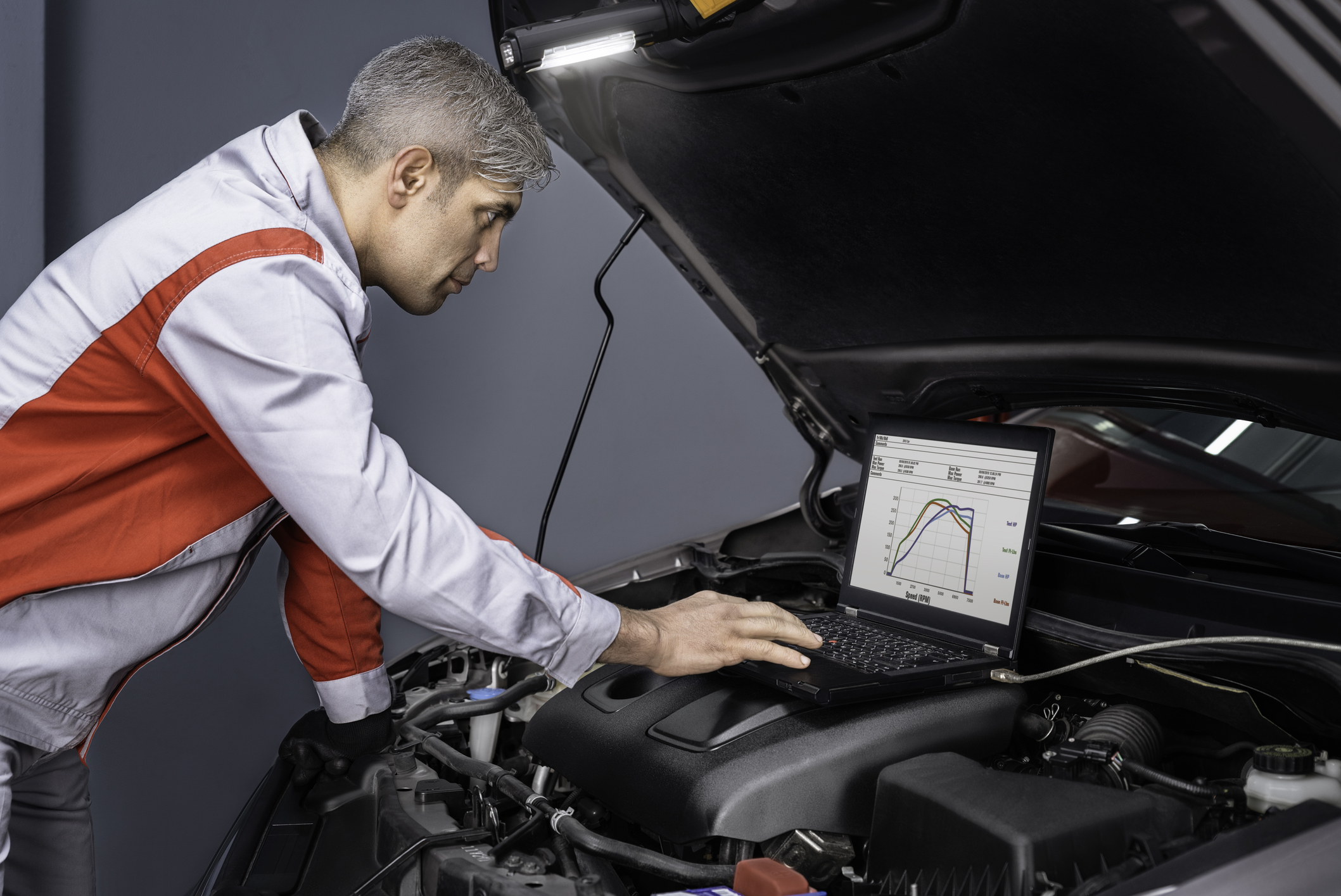 Auto Mechanic Computer Problems Searching the Engine in the Car