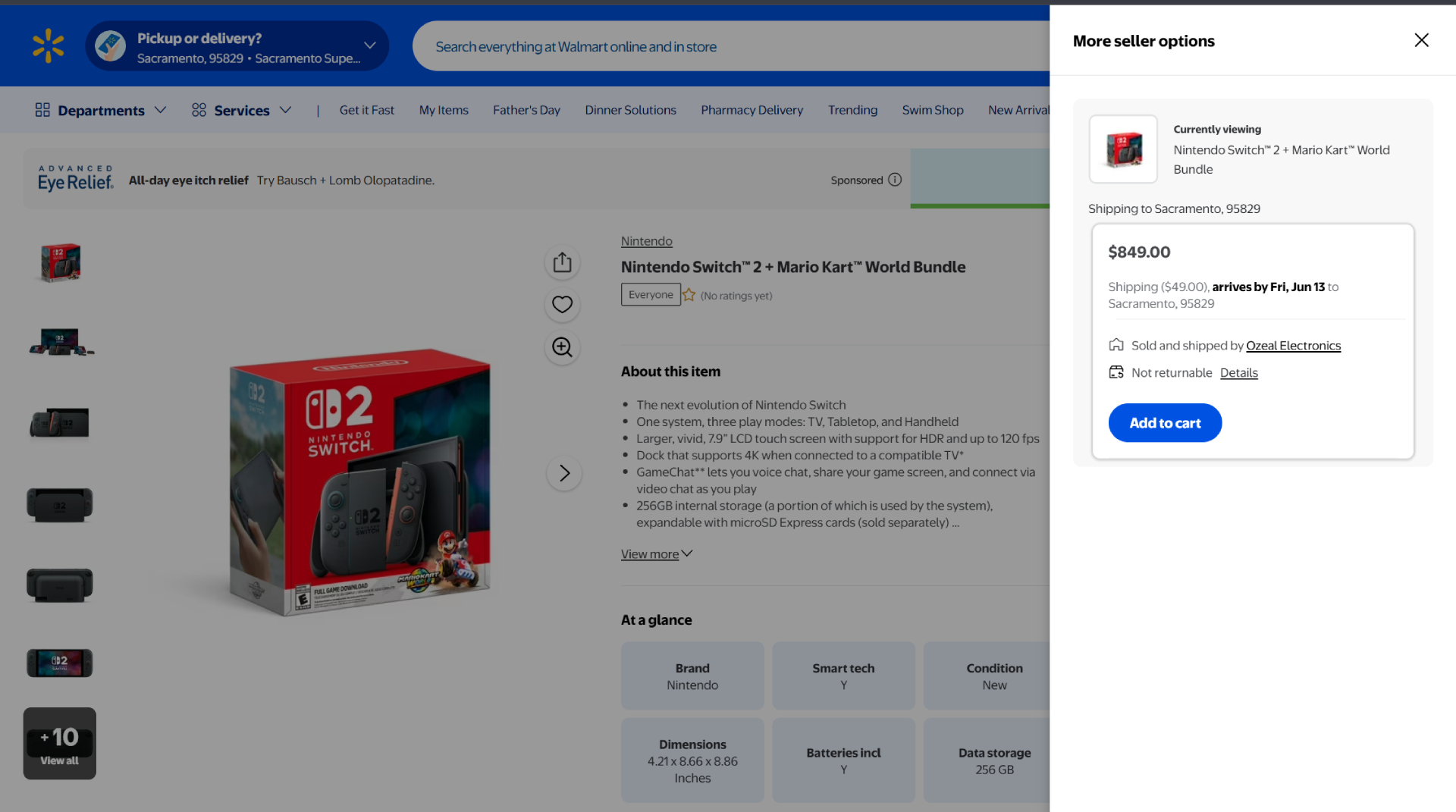Nintendo Switch 2 third-party listing at Walmart