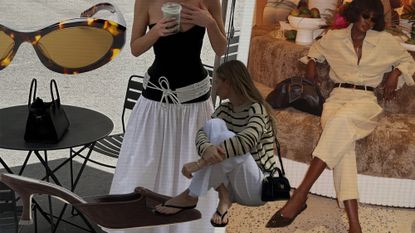 a collage of imagery showing products and influencers wearing luxury summer investment pieces