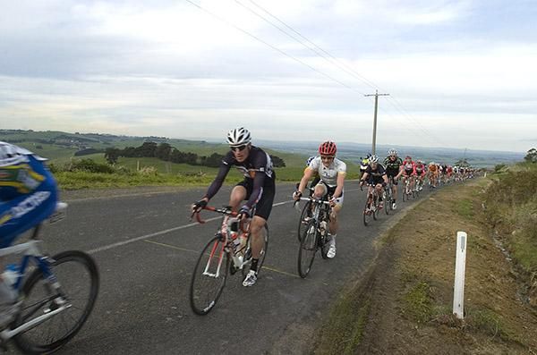 Riders string-out on the ascent of the category two climb at Mt.Misery.