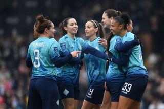 LONDON, ENGLAND - JANUARY 12: London City Lionesses pose for a team photograph prior to The Adobe Women's FA Cup Fourth Round match between Fulham and London City Lionesses at Craven Cottage on January 12, 2025 in London, England. (Photo by Alex Broadway - The FA/The FA via Getty Images)