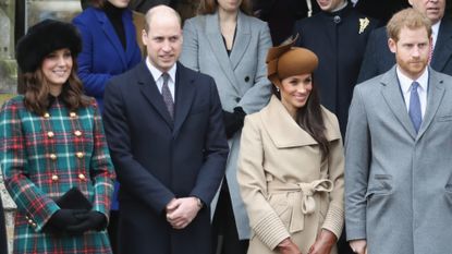 Meghan Markle attends a Christmas Day church service alongside Prince William, Kate Middleton, and Prince Harry.