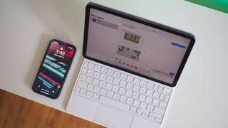 An iPad air with a magic keyboard