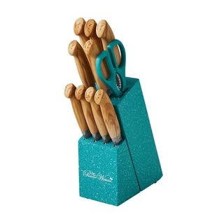 The Pioneer Woman 11-Piece Stainless Steel Knife Block Set, Teal Speckle