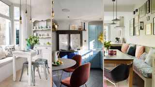 compilation images of kitchens with soft furnishings and accessories to show how to make a kitchen cosy