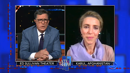 Stephen Colbert and Clarissa Ward