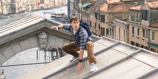 Peter Parker crouching in Italy in Spider-Man: Far From Home