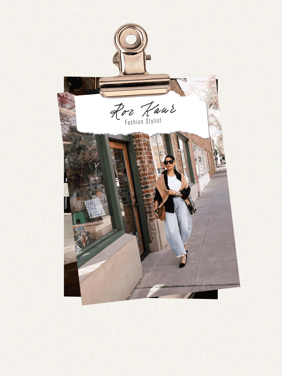 Collage of fashion stylist Roz Kaur.