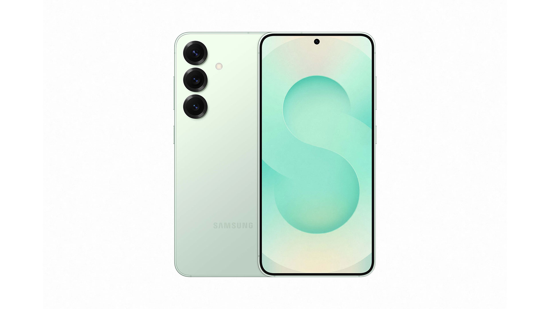 The Samsung Galaxy S25 phone in mint