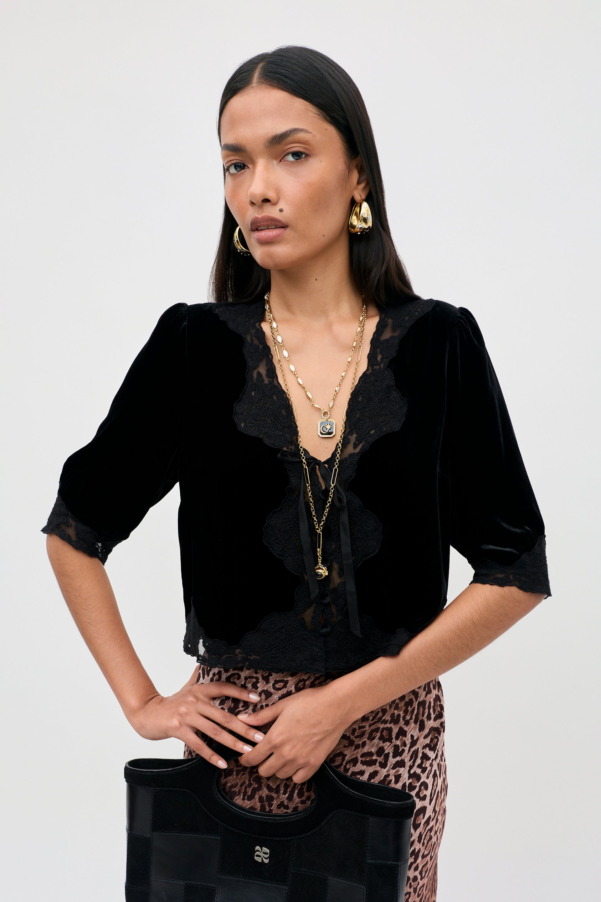 Ursula Silk-Velvet Top in Black